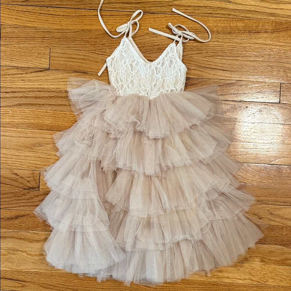 Elegant Lace and Tulle Kids Dress in Cream